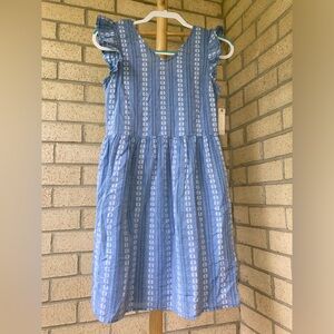 Peyton & Parker 100% Cotton Denim Style Dress White Embroidered Flowers Stripes